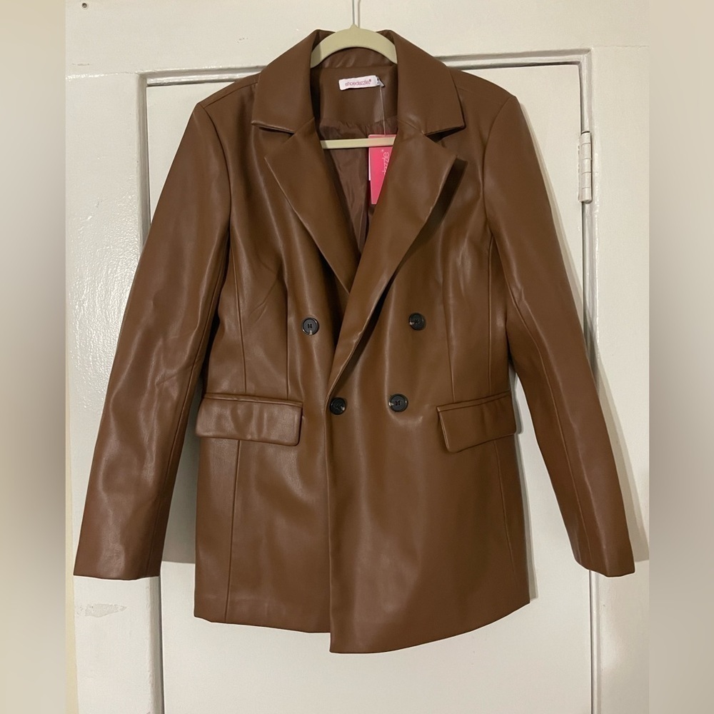 Shoedazzle brown vegan leather oversized blazer size‎ medium